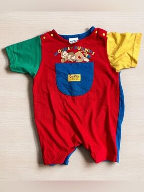Vintage Oshkosh B'Gosh Romper Sz 18m Monkey Business Shorts Colorblock USA HTF